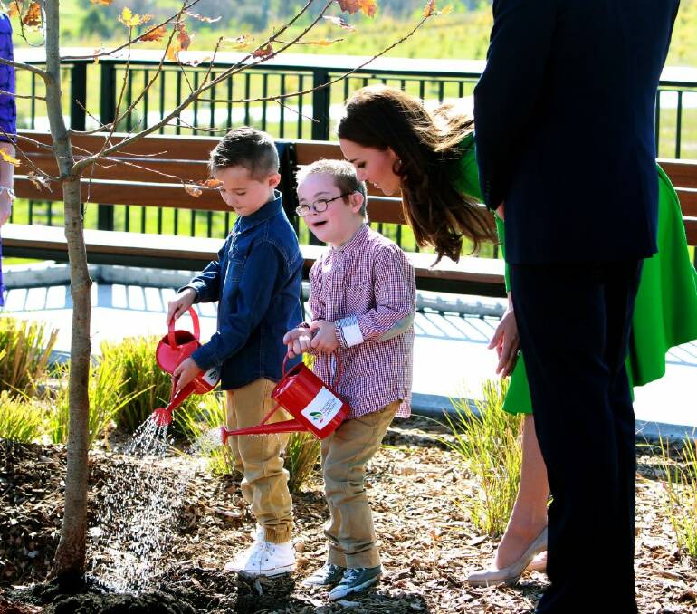 The Duchess of Cambridge with Oliver and Sebastian Lye at the National Arboretum.  Photo: Kym Smith