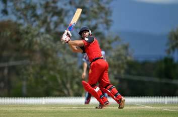 Tuggeranong's Michael Wescombe skies a ball and is caught near the boundary. Photo: Graham Tidy