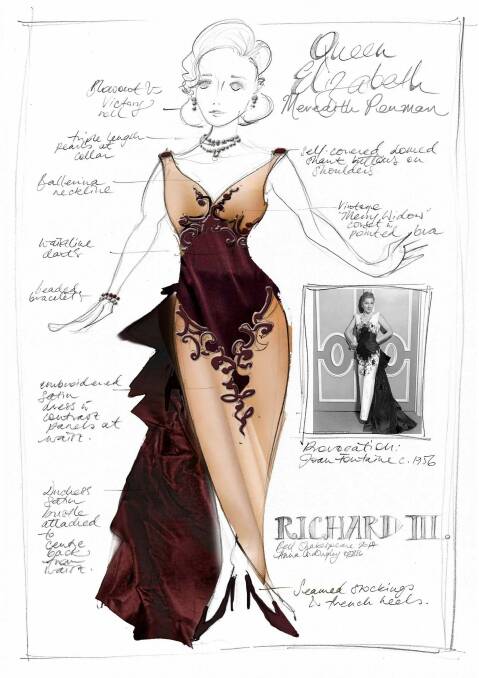 A sketch for the "Joan Fontaine" dress for Queen Elizabeth in <i>Richard 3</i>. Photo: Supplied