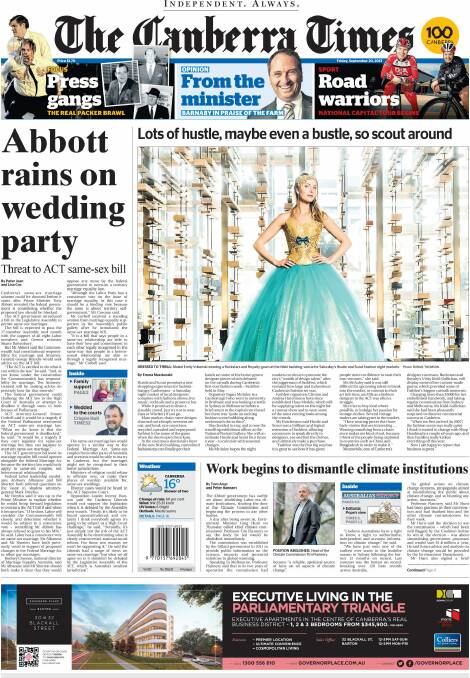 Model Emily Vrbenski appeared on the front of the Canberra Times on September 20, 2013. She said it was a special moment in her career.