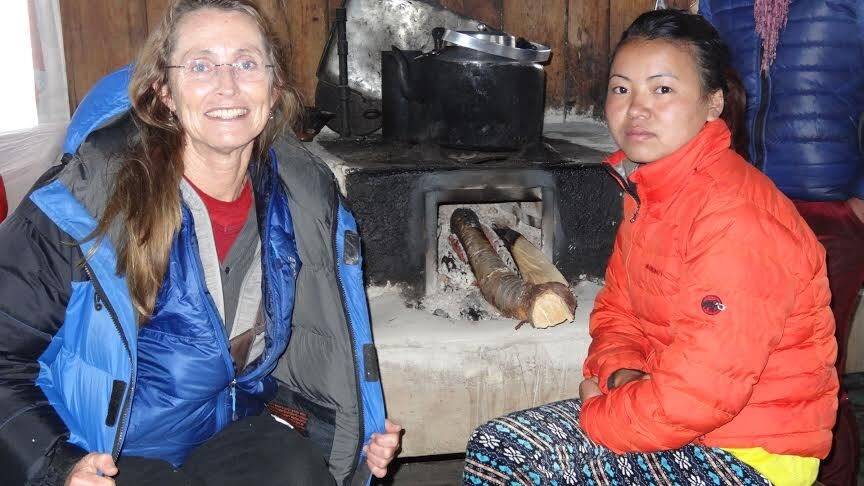 Virginia Dixon, a Canberra nurse who helped set up a clinic in Nepal, in Nepal a few weeks ago with nurse Sonam Ongmo Tamang, who is now missing and feared dead. Photo: Supplied