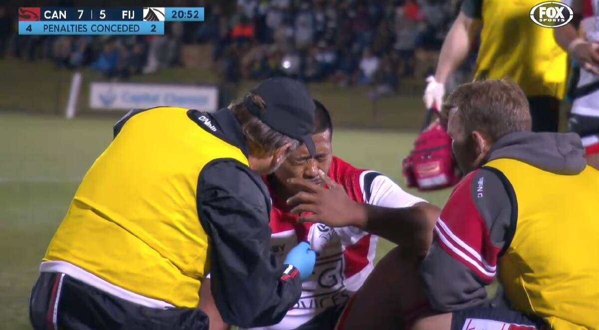 Canberra Vikings and ACT Brumbies hooker Folau Faingaa after an alleged eye-gouge incident against Fiji Drua. Photo: Fox Sports