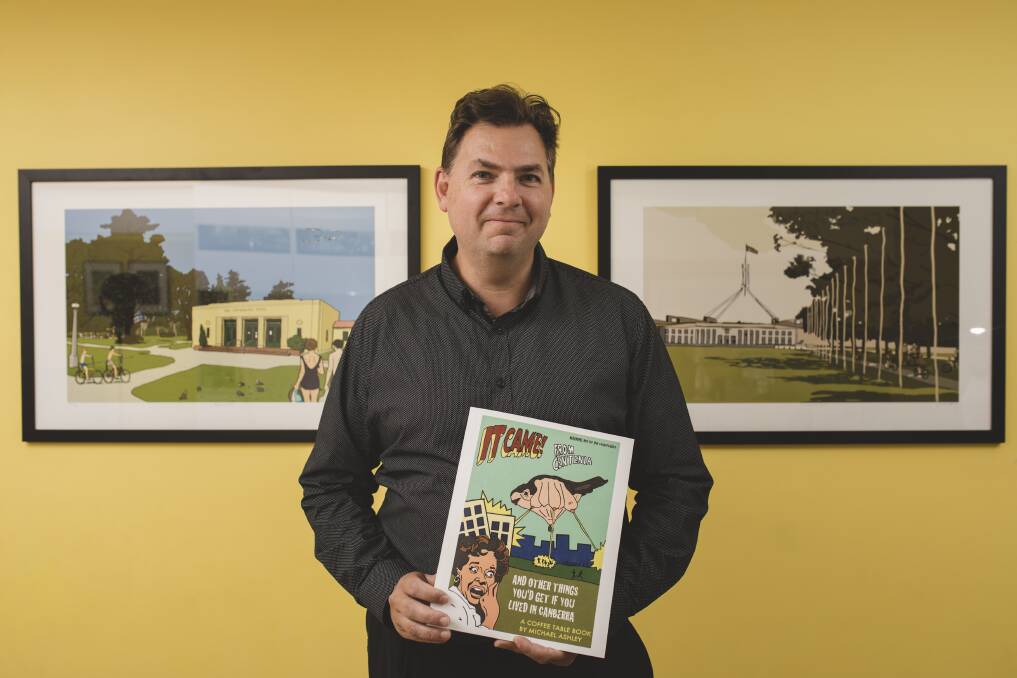 Canberra artist Michael Ashley with his new book which will be launched at Paperchain Manuka on May 3. Photo: Jamila Toderas