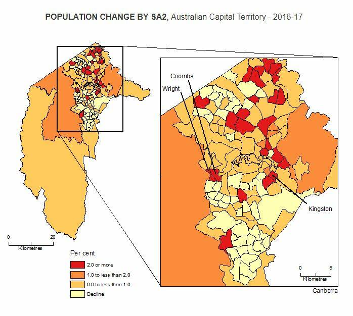 While some suburbs of Canberra experienced population growth spikes, others have fewer residents than they started the year with. Photo: Australian Bureau of Statistics