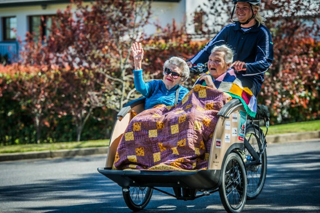 They joined local Pedal Power ACT pilots in bringing smiles to participants from Canberra nursing homes. Photo: Karleen Minney