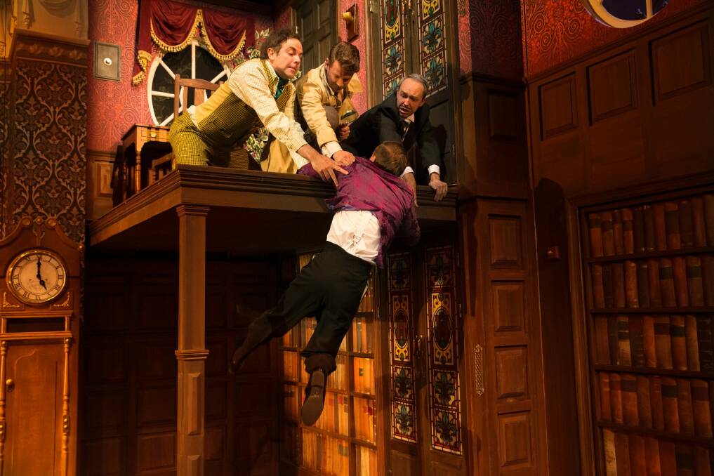 A scene with a "corpse" goes awry in <i>The Play That Goes Wrong</i>.  Photo: Jeff Busby