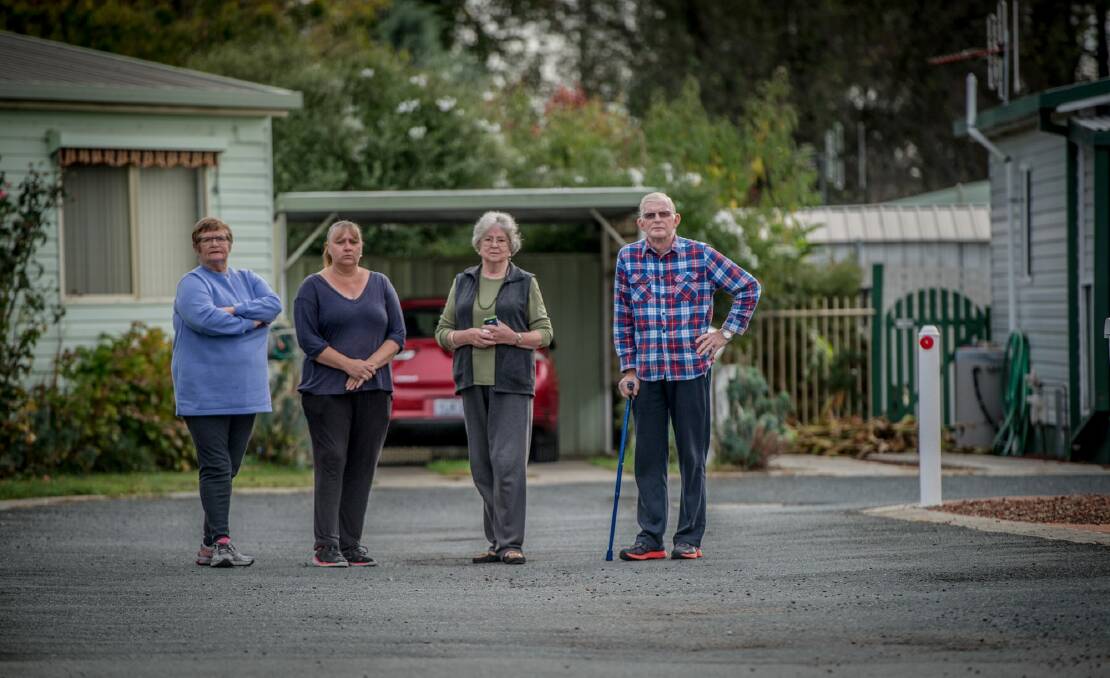 Symonstons Sundown village permanent residents (from left) Barbara Airs, Tania Anthes, Ros Kealy and Tony Airs have concerns over what the change owners of the complex will bring. Photo: Karleen Minney