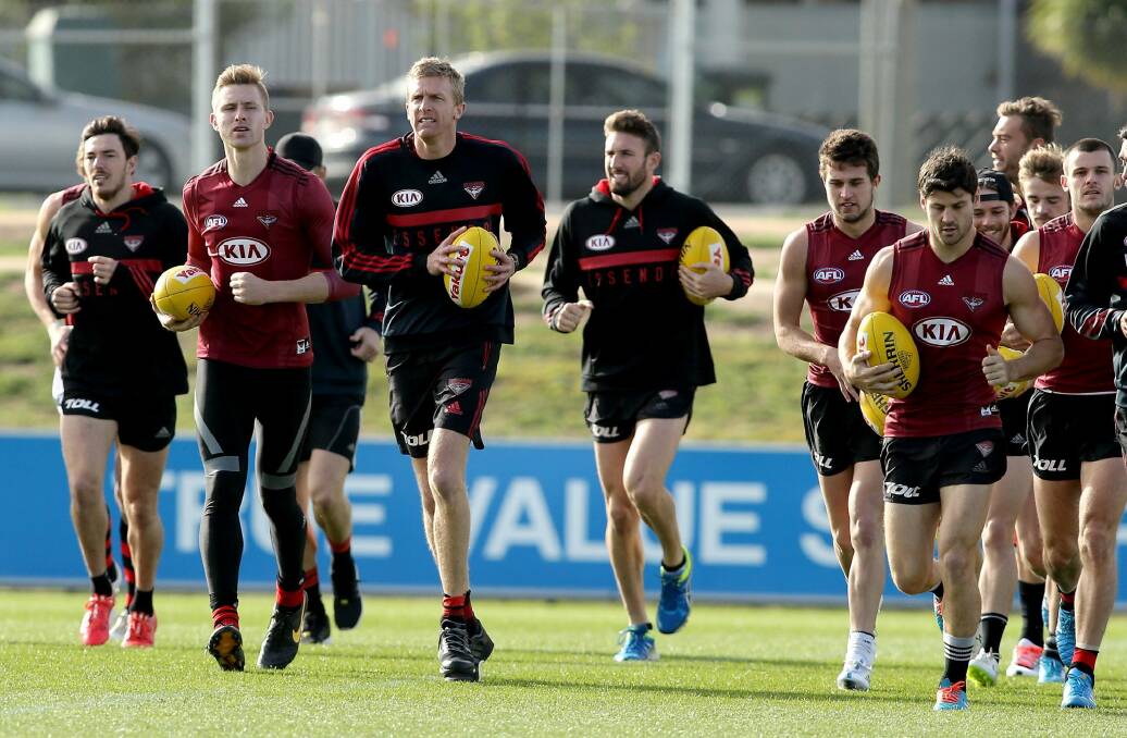 Leader: Dustin Fletcher trains on the eve of his 400th game. Photo: Wayne Taylor