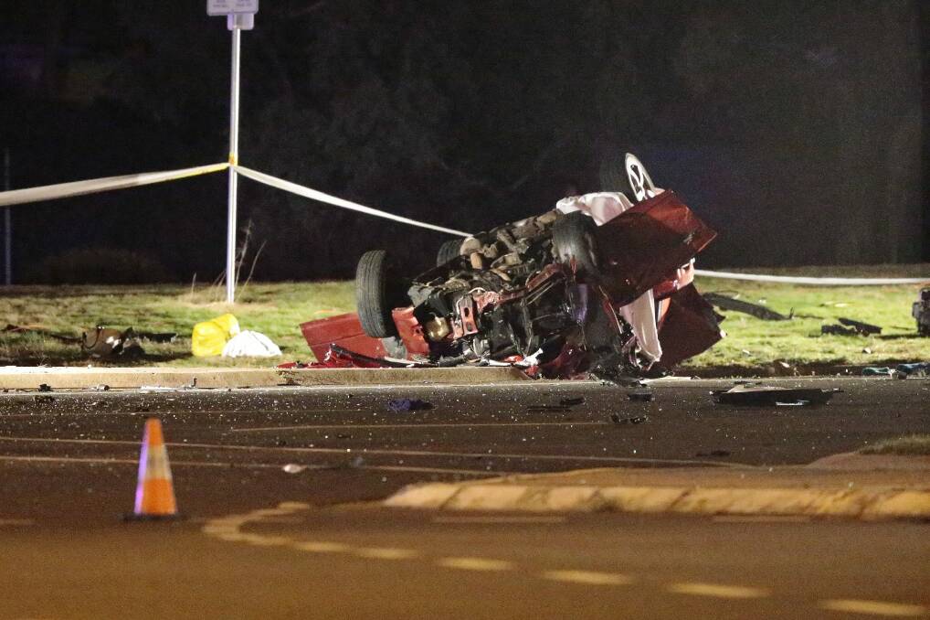 The wreckage from the fatal crash at Kambah in which Timothy Smith-Brown, 24, died. Photo: Jeffrey Chan