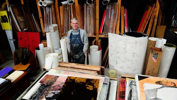 Printmaker John Loane at his studio in Mitchell. Photo: Melissa Adams