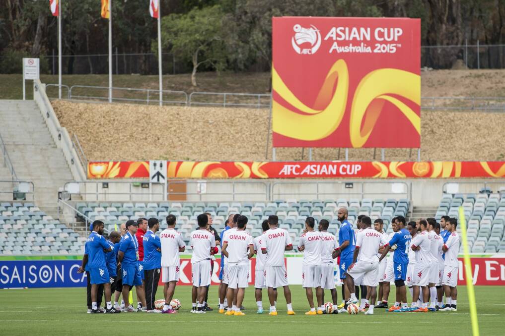 Oman train for their first Asian Cup match against the Korean Republic on January 10 at Canberra Stadium. Photo: Matt Bedford