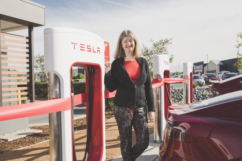 Tesla owners club founder Jude Burger at the unveiling of Canberra's first Tesla supercharger station.  Photo:  Jamila Toderas