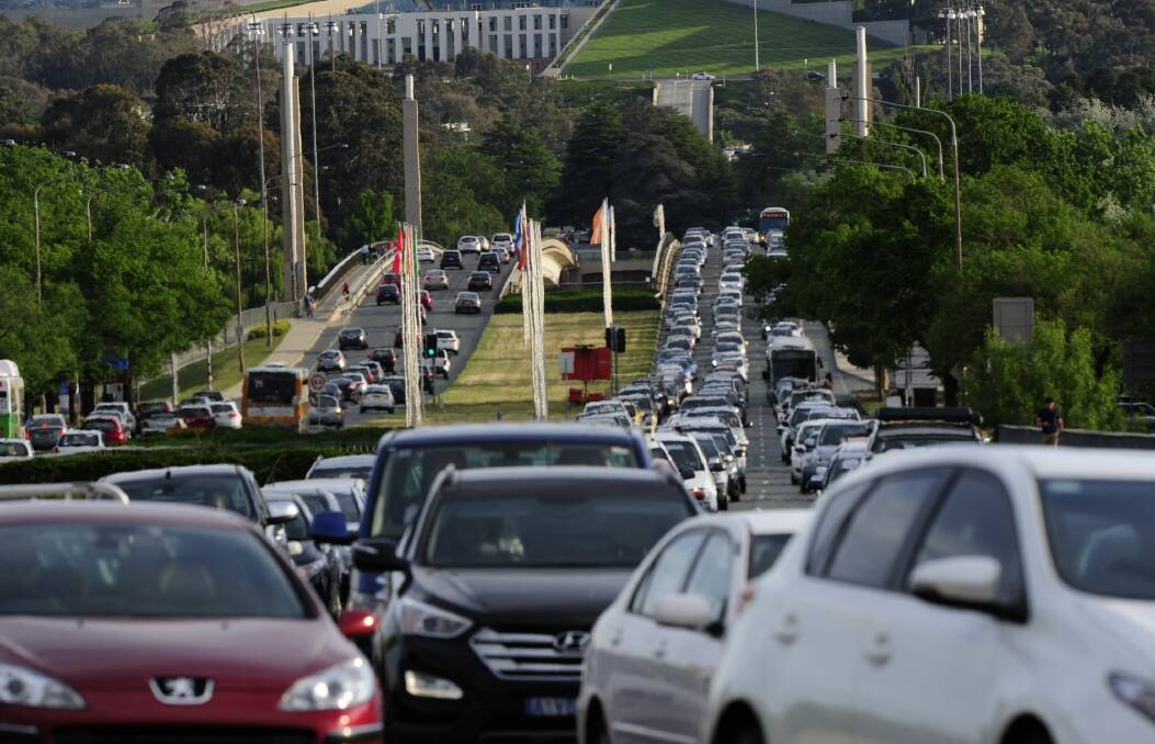 The Parkes Way closure led to heavy traffic on Commonwealth Avenue on Tuesday evening. Photo: Melissa Adams