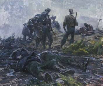 Ivor Hele's <i>Battlefield Burial of Three NCOs</i>.