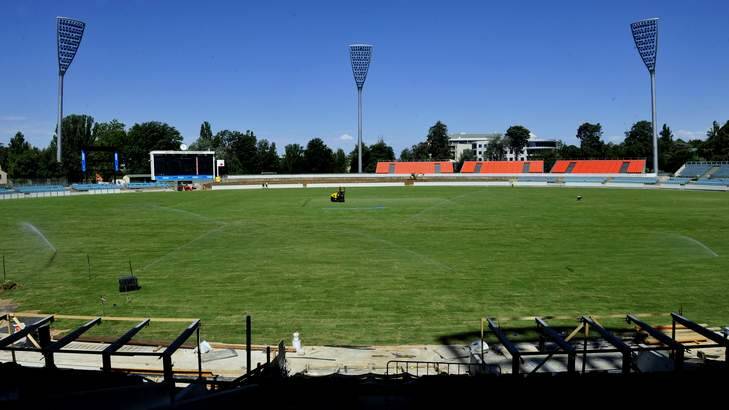 Is Manuka Oval ready to host the Sheffield Shield final? A lot will be riding on the state of the pitch. Photo: Melissa Adams