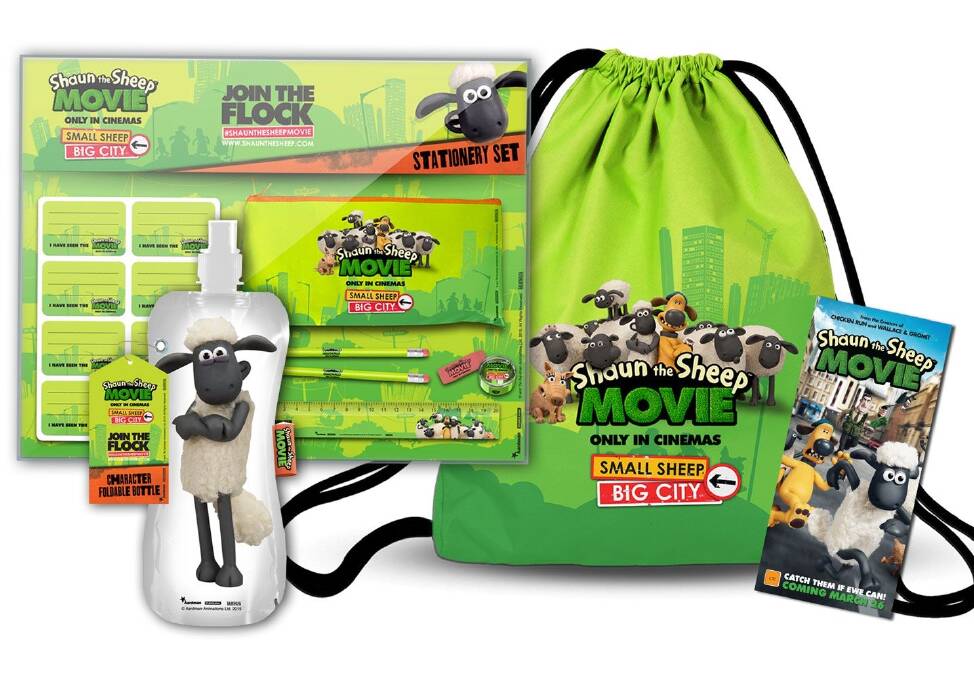 Shaun the Sheep Movie kids pack include a stationary set, drawstring bag and drink bottle.