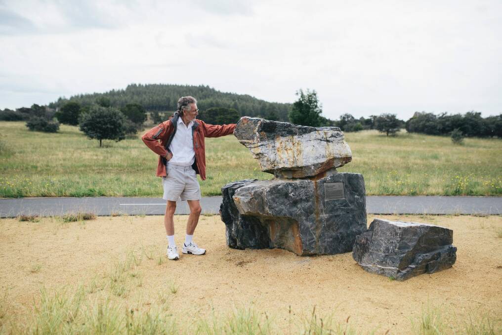 Professor Brad Pillans with the replacement to the stolen rock. Photo: Rohan Thomson