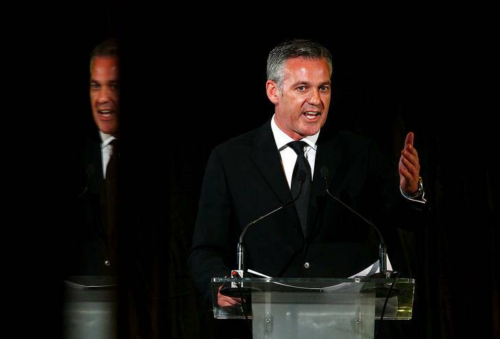 Football Federation of Australia CEO Ben Buckley makes a speech during the 2012 A-League and Westfield W-League Awards night at Doltone House Darling Island Wharf on April 10, 2012 in Sydney, Australia. Photo: Getty Images