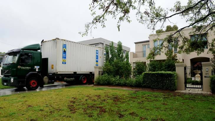A removalist truck pictured outside of Kevin Rudd's Yarralumla home in February this year. Photo: Melissa Adams