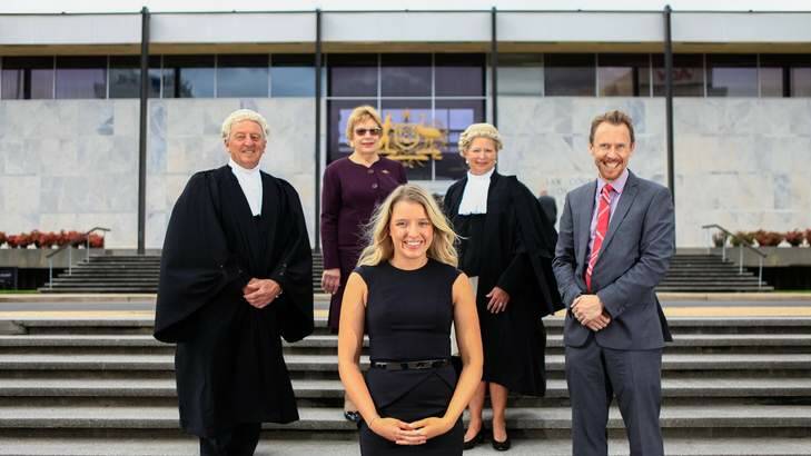 Georgina Phelps joins the other four lawyers in her immediate family. (from left) Michael Phelps, The Honourable Margaret Reid AO, Georgina Phelps, Margie Reid and Ben Phelps. Photo: Katherine Griffiths