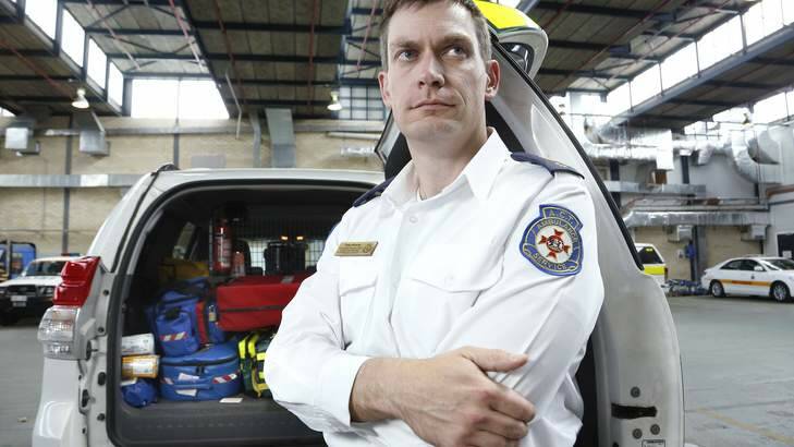 ACT Ambulance Service clinical quality assurance officer intensive care paramedic Toby Kleene with a single responder unit at the ESA Headquarters in Fairbairn. Photo: Jeffrey Chan