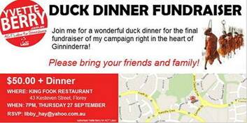 Some people have commented on why a candidate would feature dead ducks in election material as Labor candidate for Ginninderra Yvette Berry has done.