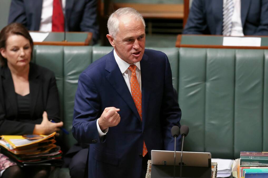Prime Minister Malcolm Turnbull during the second reading of the plebiscite bill. Photo: Alex Ellinghausen