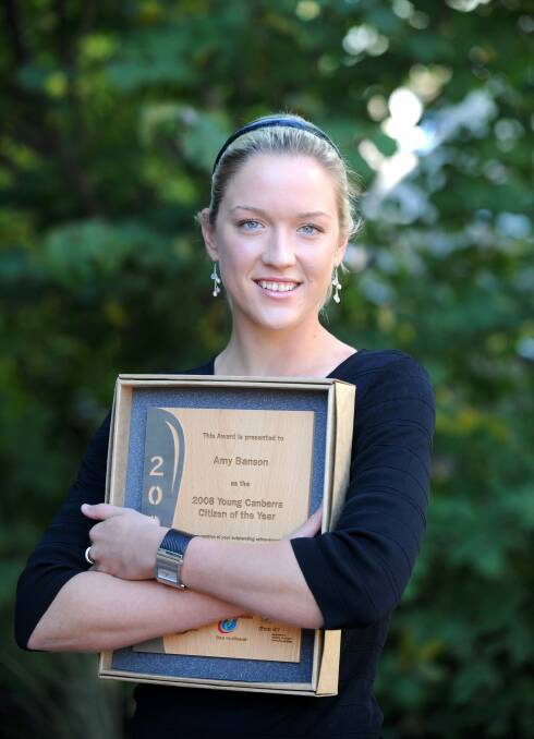 Young Canberra Citizen of the Year, Amy Banson, after receiving her award in 2008. Photo: Richard Briggs