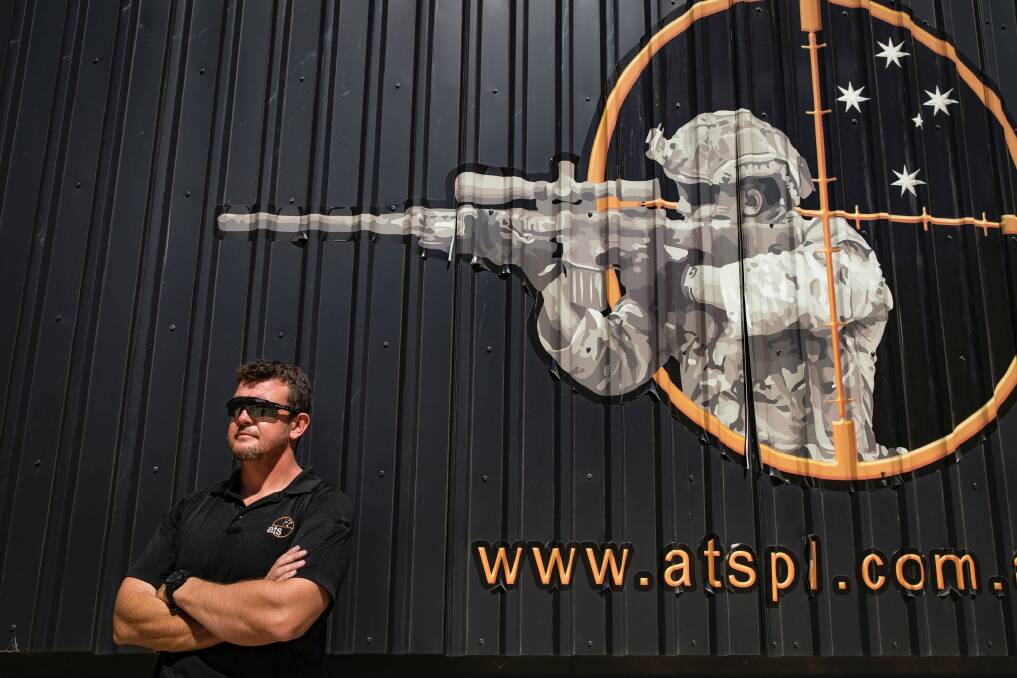CEO of Australian Targeting Systems Paul Burns outside the company's 'soundproof' mobile firing range, which will also be on site. Photo: Sitthixay Ditthavong