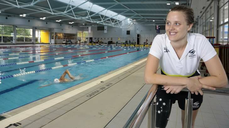Multiple Paralympic gold medallist Ellie Cole is back in Canberra to train at the AIS. Photo: Jeffrey Chan