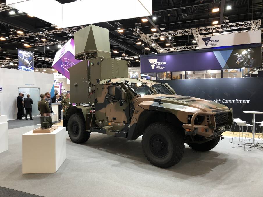 One of CEA Technologies' missile detecting radars fitted to the back of an Australian Army Boxer vehicle. Photo: Supplied / CEA Technologies
