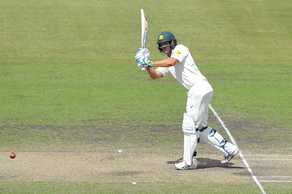 Joe Burns brings up his century against New Zealand at Manuka Oval on Saturday. Photo: Jay Cronan