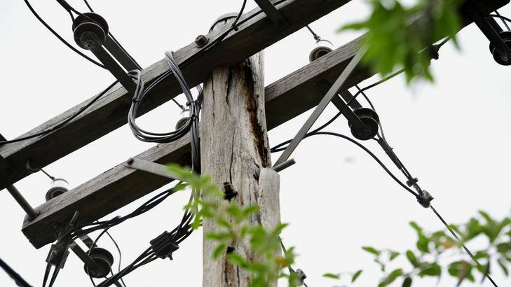 Andrew Moseley of Lyons has concerns about the rotting power pole that is located at the rear of his property. Photo: Melissa Adams