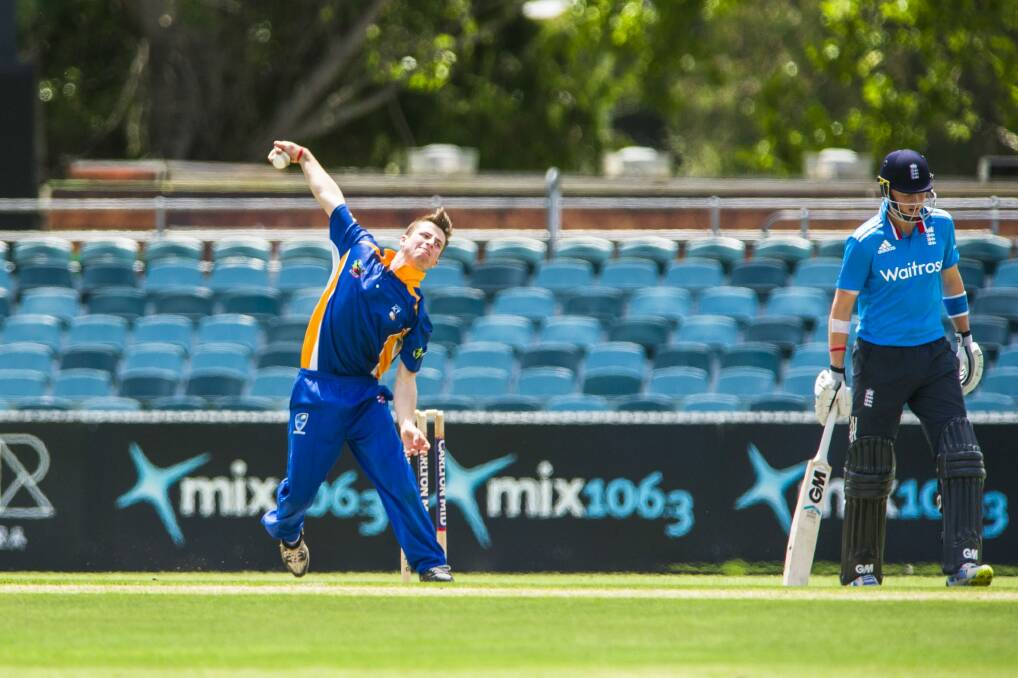 In action: ACT bowler Mac Wright. Photo: Jamila Toderas