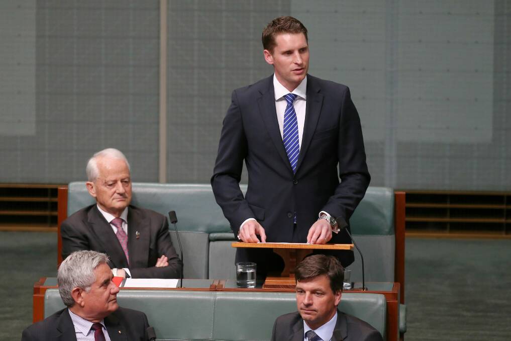 Member for Canning Andrew Hastie delivers his maiden speech in the House of Representatives. Photo: Alex Ellinghausen
