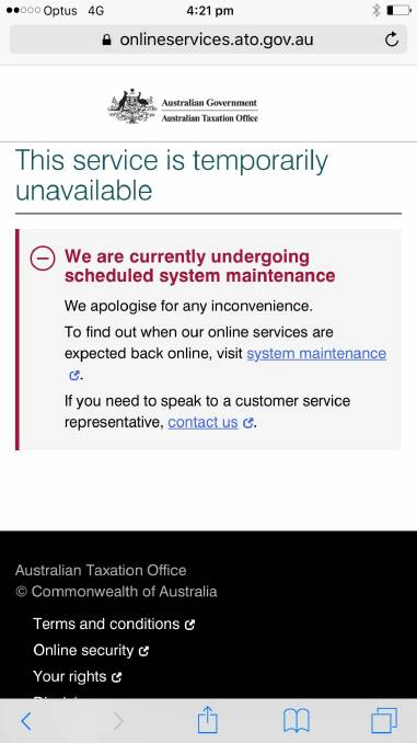 Outage notices from the ATO last week. Photo: Screenshot