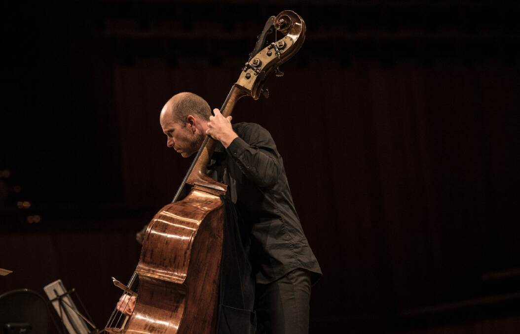 The ACO's double bassist Maxime Bibeau was the soloist in <I>Dark with Excessive Bright</I>.  Photo: NIC_WALKER