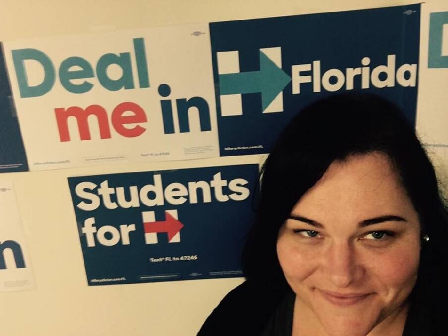 Ange Humphries has travelled to the US to volunteer for Hillary Clinton's presidential campaign in Florida. Photo: Supplied