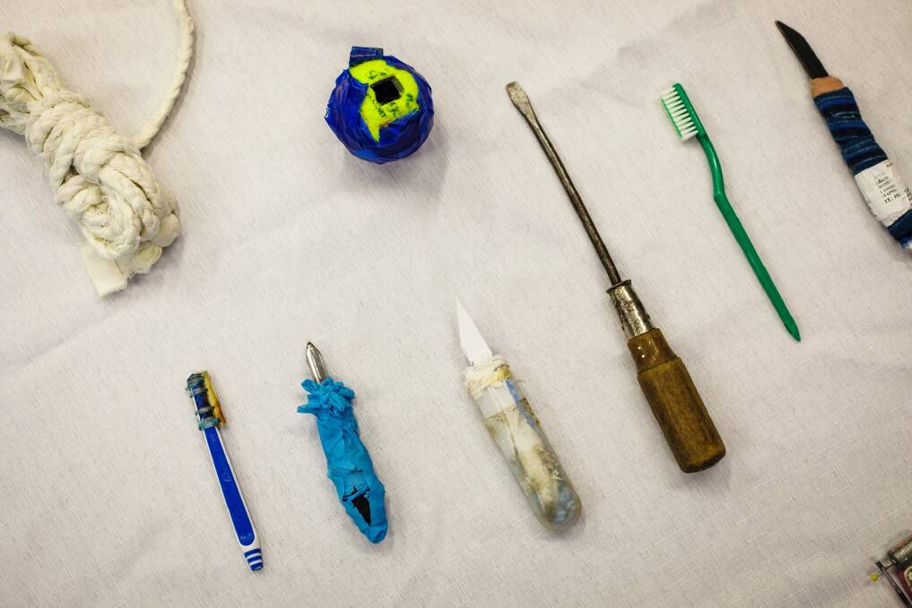 Some of the 700 contraband items seized during searches at the Alexander Maconochie Centre (AMC) during 2016-2017. Photo: Sitthixay Ditthavong Photo: Sitthixay Ditthavong