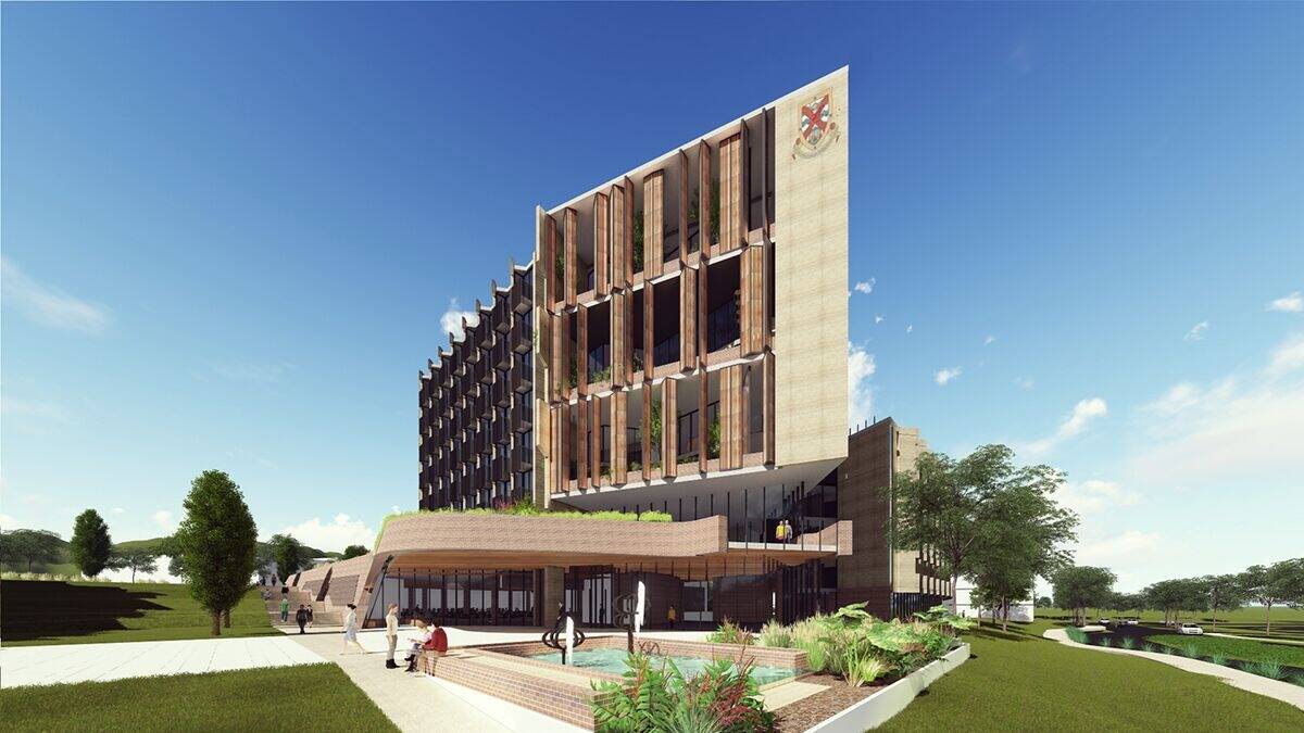 Projections of what the new Bruce Hall residential towers at the Australian National University will look like. Photo: Supplied