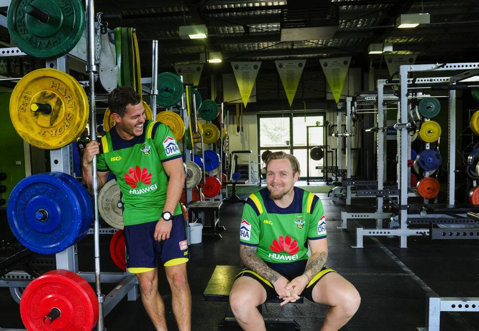 Canberra Raiders recruit Aidan Sezer and Blake Austin are going through the rehabilitation process together. Photo: Melissa Adams