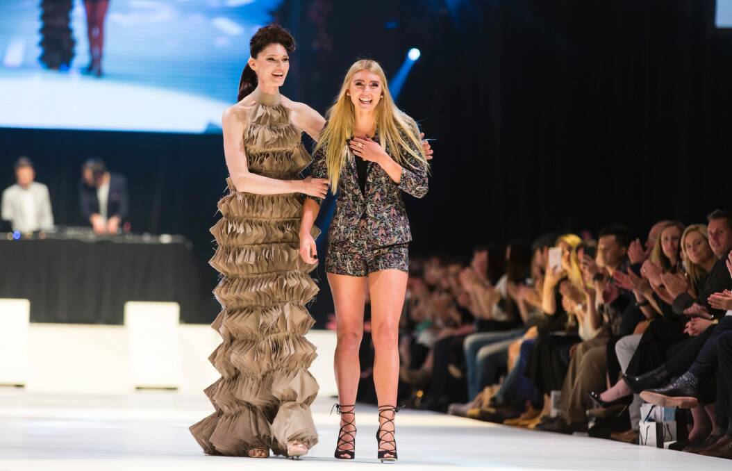 Cooma designer Charly Thorn (right) at Fashfest with model Anneliese Seubert. Photo: Martin Ollman