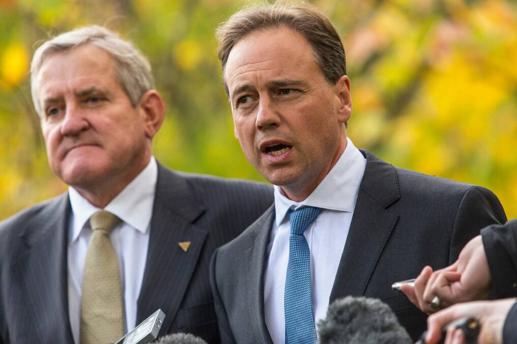 Environment Minister Greg Hunt, pictured with Industry Minister Ian Macfarlane, in Melbourne on Friday. Photo: Chris Hopkins