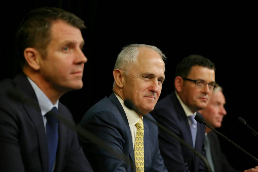 GST tax on the agenda: Malcolm Turnbull and the premiers of NSW, Victoria and Western Australia at this month's COAG meeting. Photo: Alex Ellinghausen