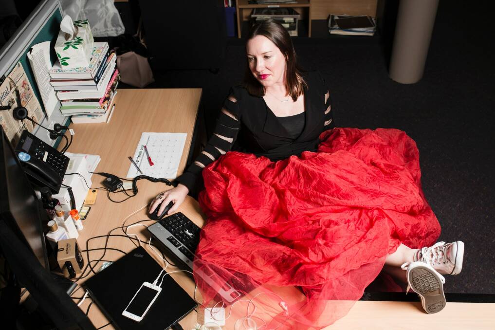 Working is problematic when your skirt is the size of a small couch. Photo: Jamila Toderas