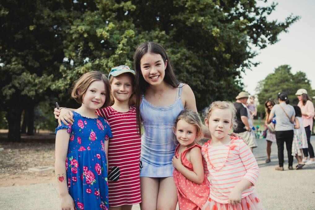 The Voice Australia Grand Finalist Lucy Sugerman, with fans (from left) Ysobel Bryant, 6, Amy Devlin Aylott, 7, with her sister Liora, 4, and Freyja Bryant, 4.  Photo: Jamila Toderas
