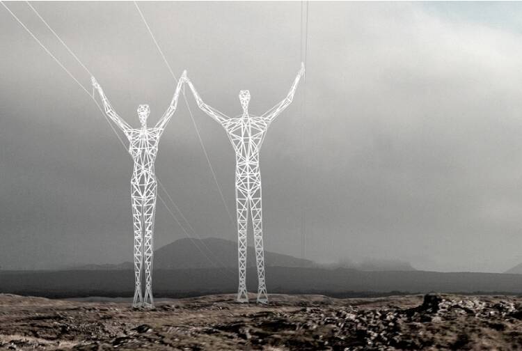Giant, humanoid power pylons proposed for Iceland. Photo: Choi+Shine