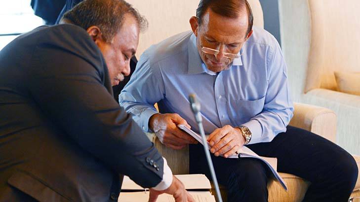 President of Nauru Baron Waqa, pictured with Prime Minister Tony Abbott last year. Photo: AFP/Roberto Schmidt
