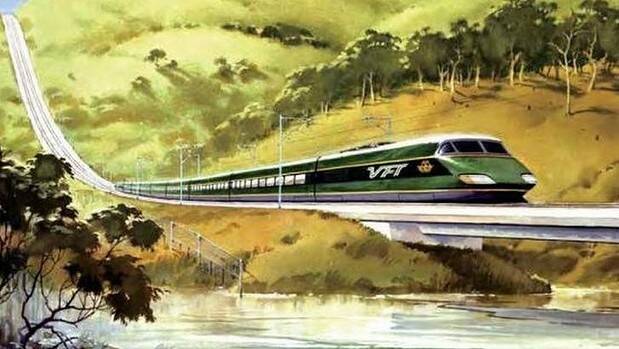 An artist's impression by Phil Belbin of the proposed VFT (Very Fast Train) in the 1980s.  Photo: Comeng