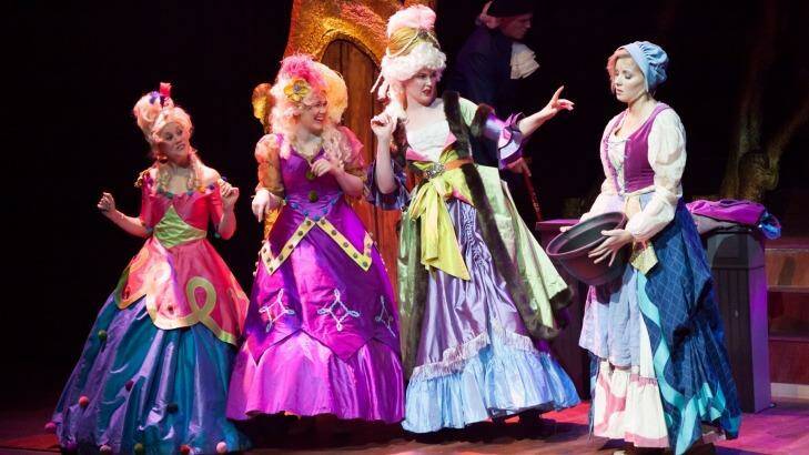 Dramatic Productions' Into the Woods: From left, Jessica Baker (Florinda), Kitty McGarry (Lucinda), Miriam Miley-Read (stepmother), Philippa Murphy (Cinderella).  Photo: Pete Stiles